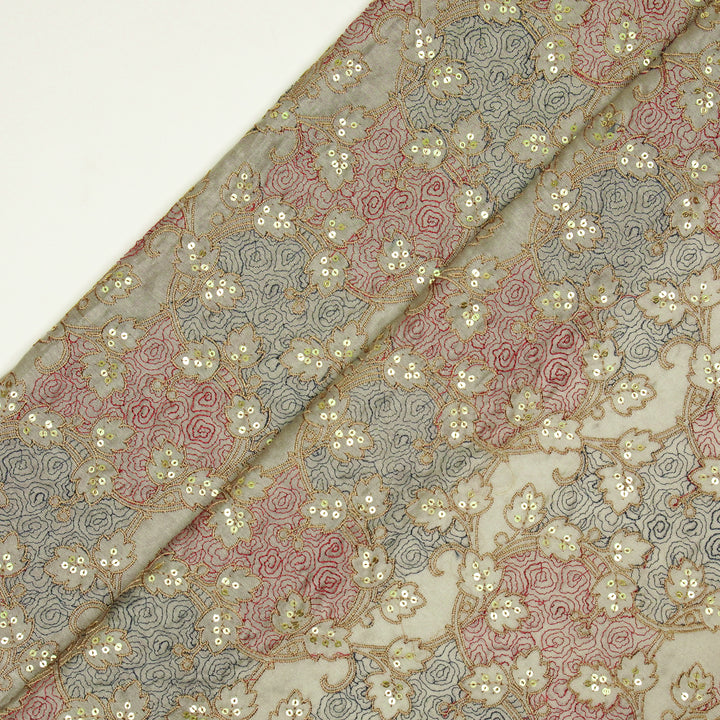 Kashida Jaal on Grey Luxe Silk Chanderi Embroidered Fabric