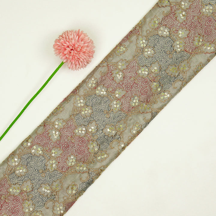 Kashida Jaal on Grey Luxe Silk Chanderi Embroidered Fabric
