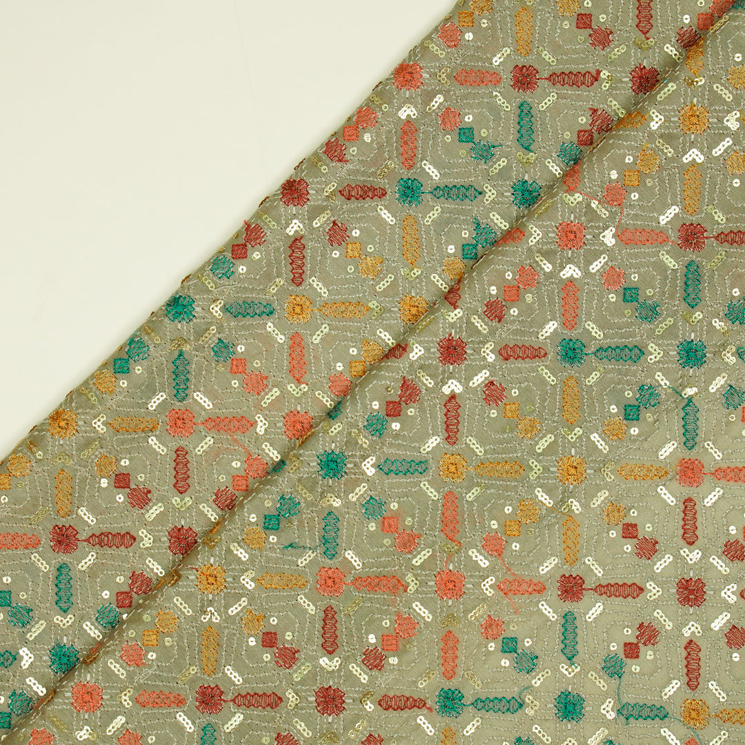 Chitrangi Jaal on Mouse Luxe Silk Chanderi Embroidered Fabric