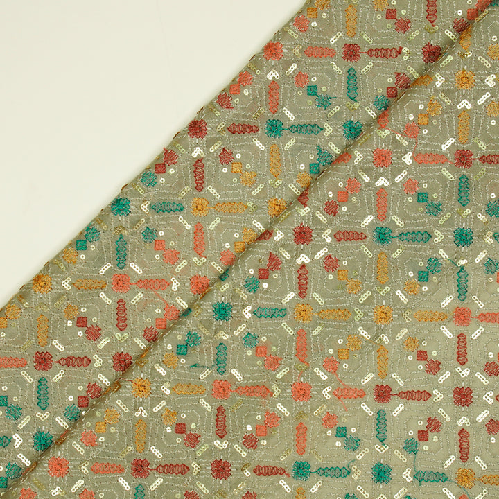 Chitrangi Jaal on Mouse Luxe Silk Chanderi Embroidered Fabric