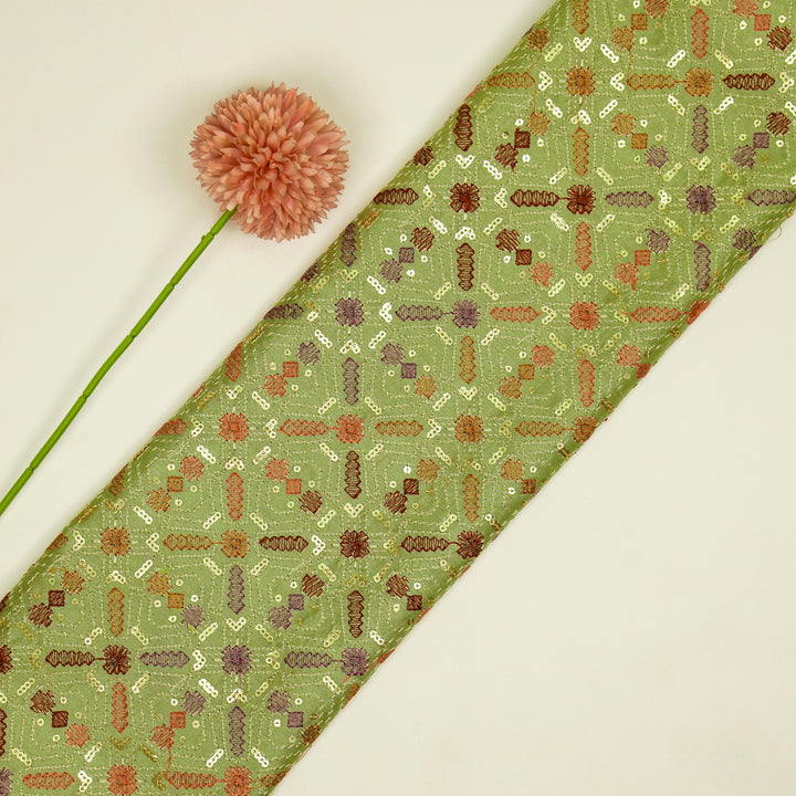 Chitrangi Jaal on Olive Green Luxe Silk Chanderi Embroidered Fabric