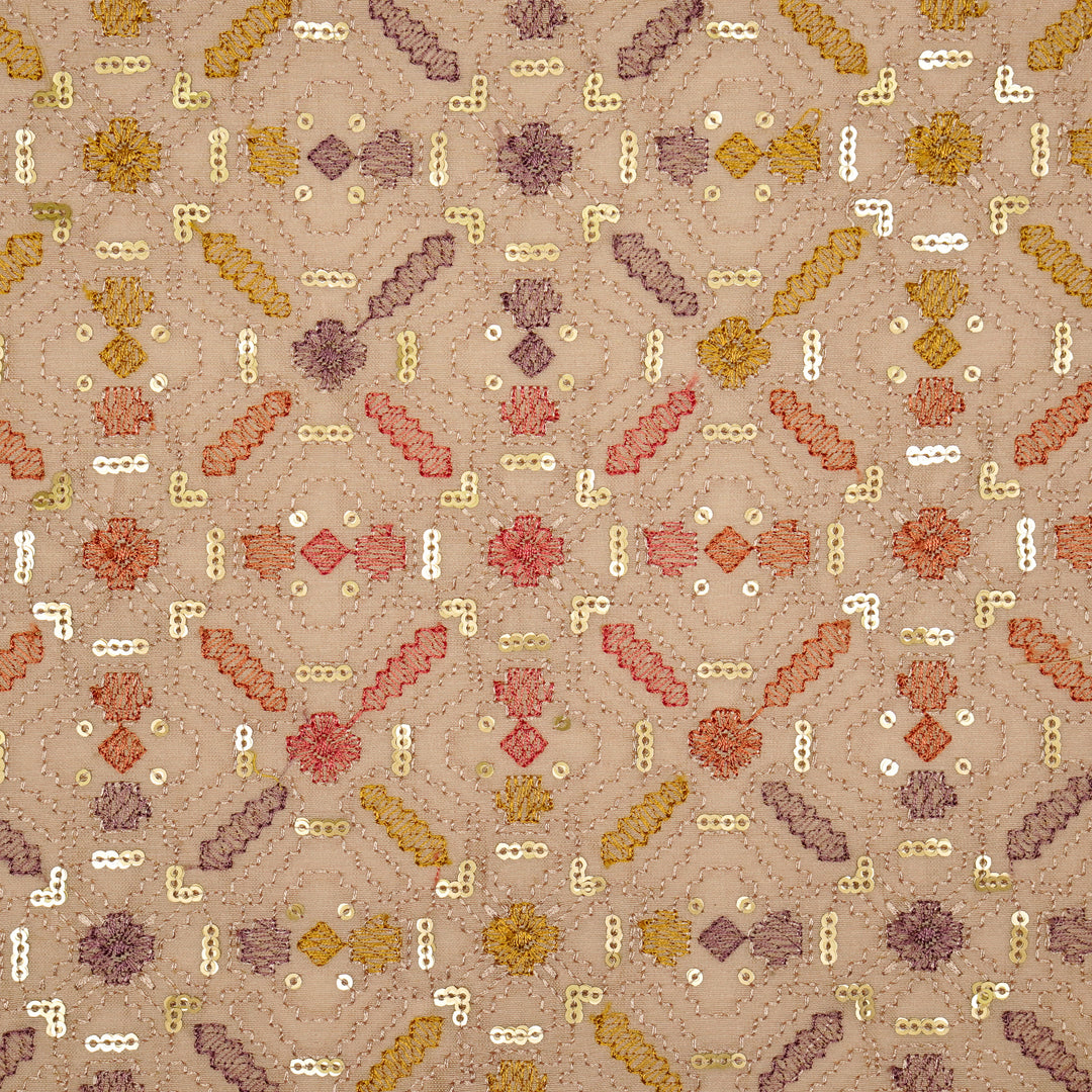 Chitrangi Jaal on Onion Luxe Silk Chanderi Embroidered Fabric