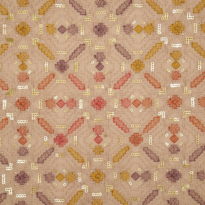 Chitrangi Jaal on Onion Luxe Silk Chanderi Embroidered Fabric