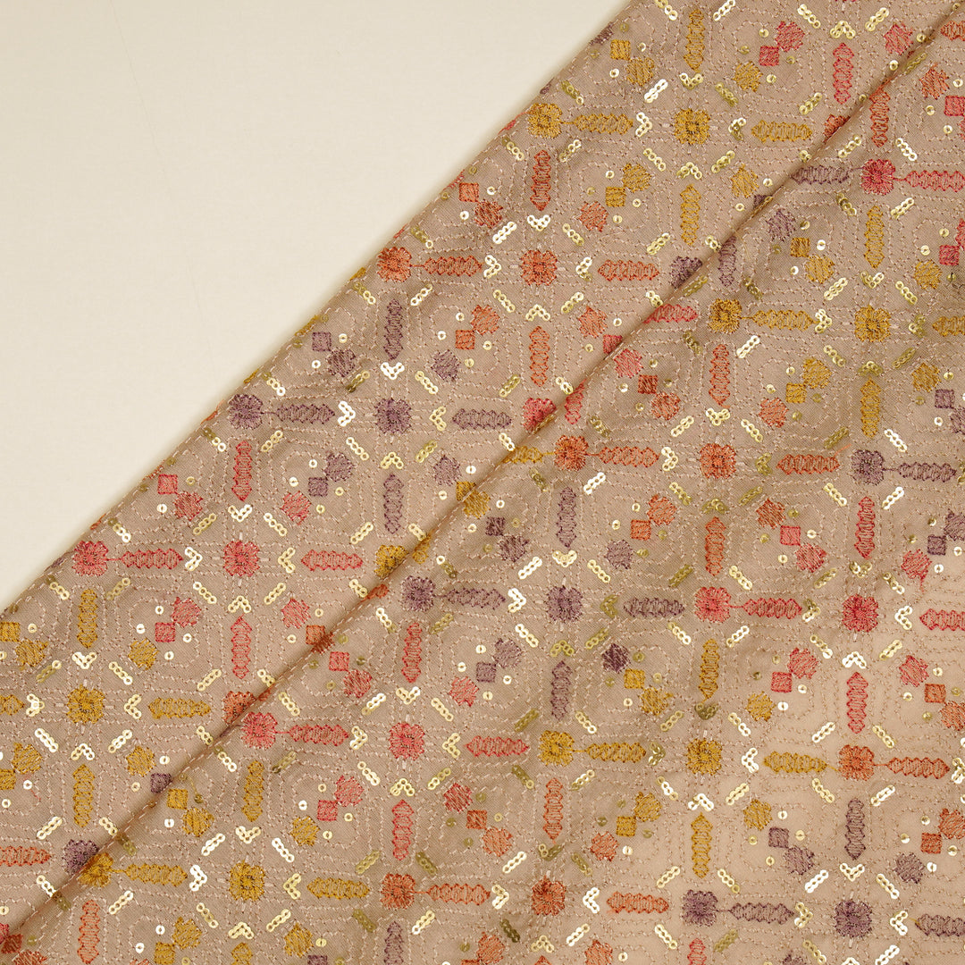 Chitrangi Jaal on Onion Luxe Silk Chanderi Embroidered Fabric