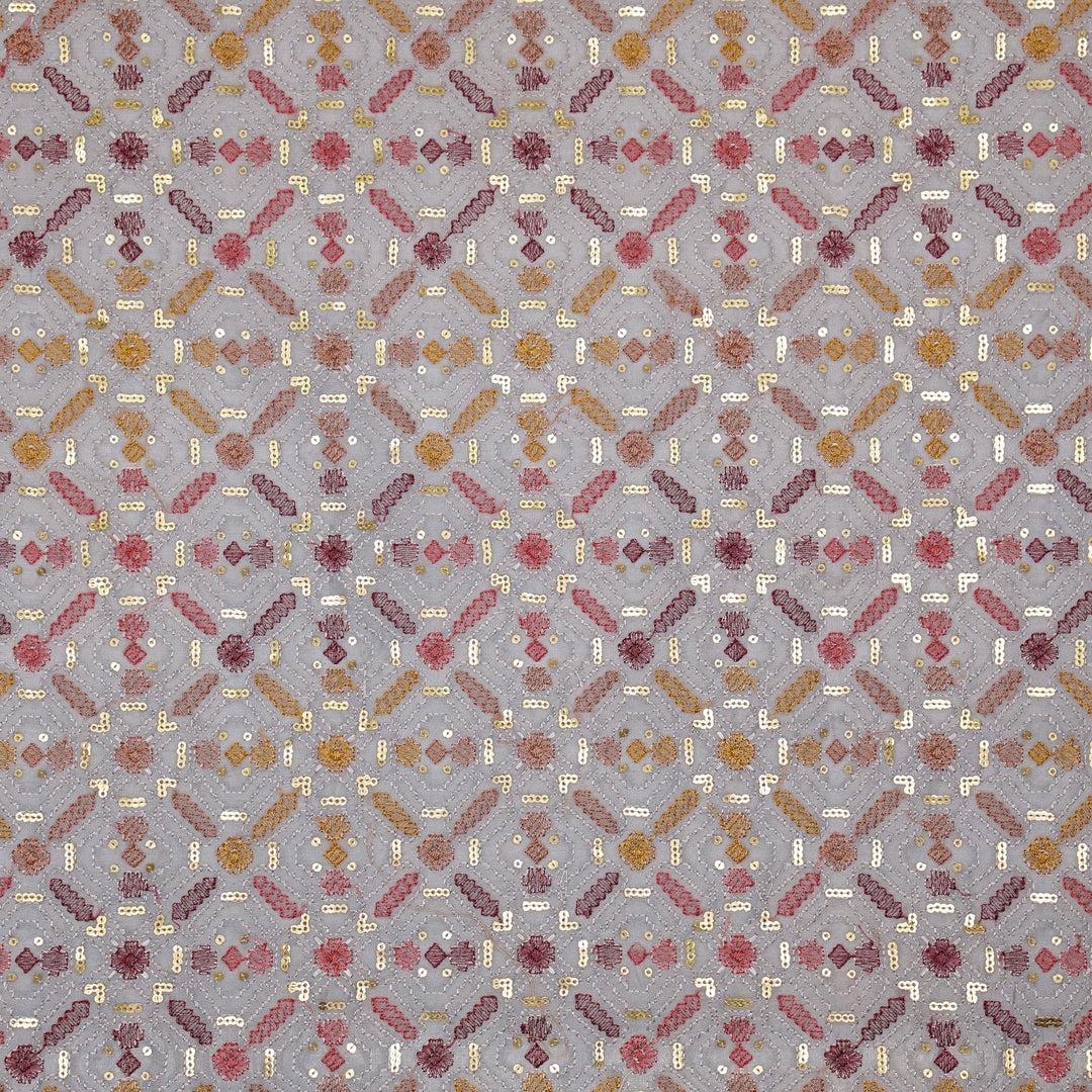 Chitrangi Jaal on Mauve Luxe Silk Chanderi Embroidered Fabric