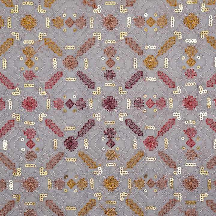 Chitrangi Jaal on Mauve Luxe Silk Chanderi Embroidered Fabric