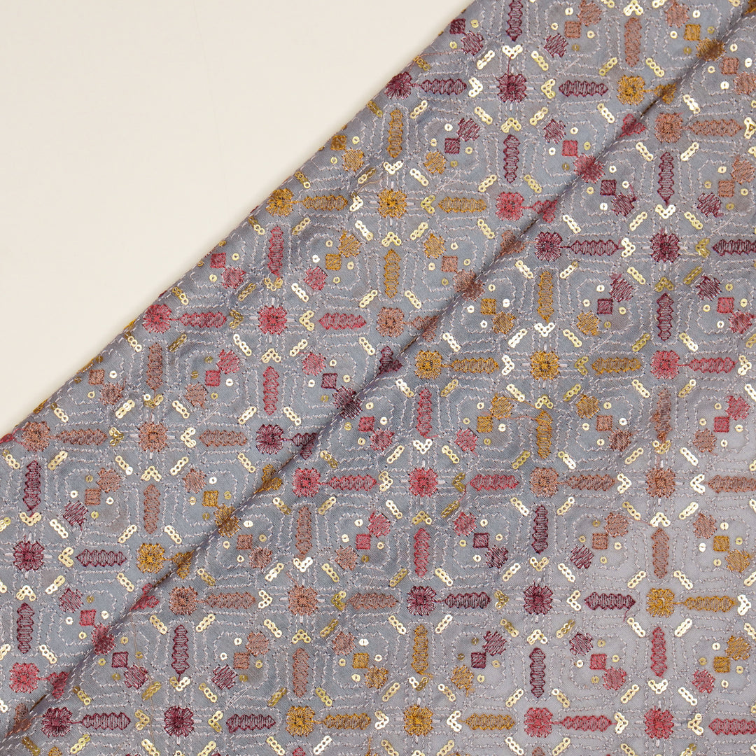 Chitrangi Jaal on Mauve Luxe Silk Chanderi Embroidered Fabric