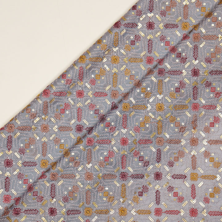 Chitrangi Jaal on Mauve Luxe Silk Chanderi Embroidered Fabric