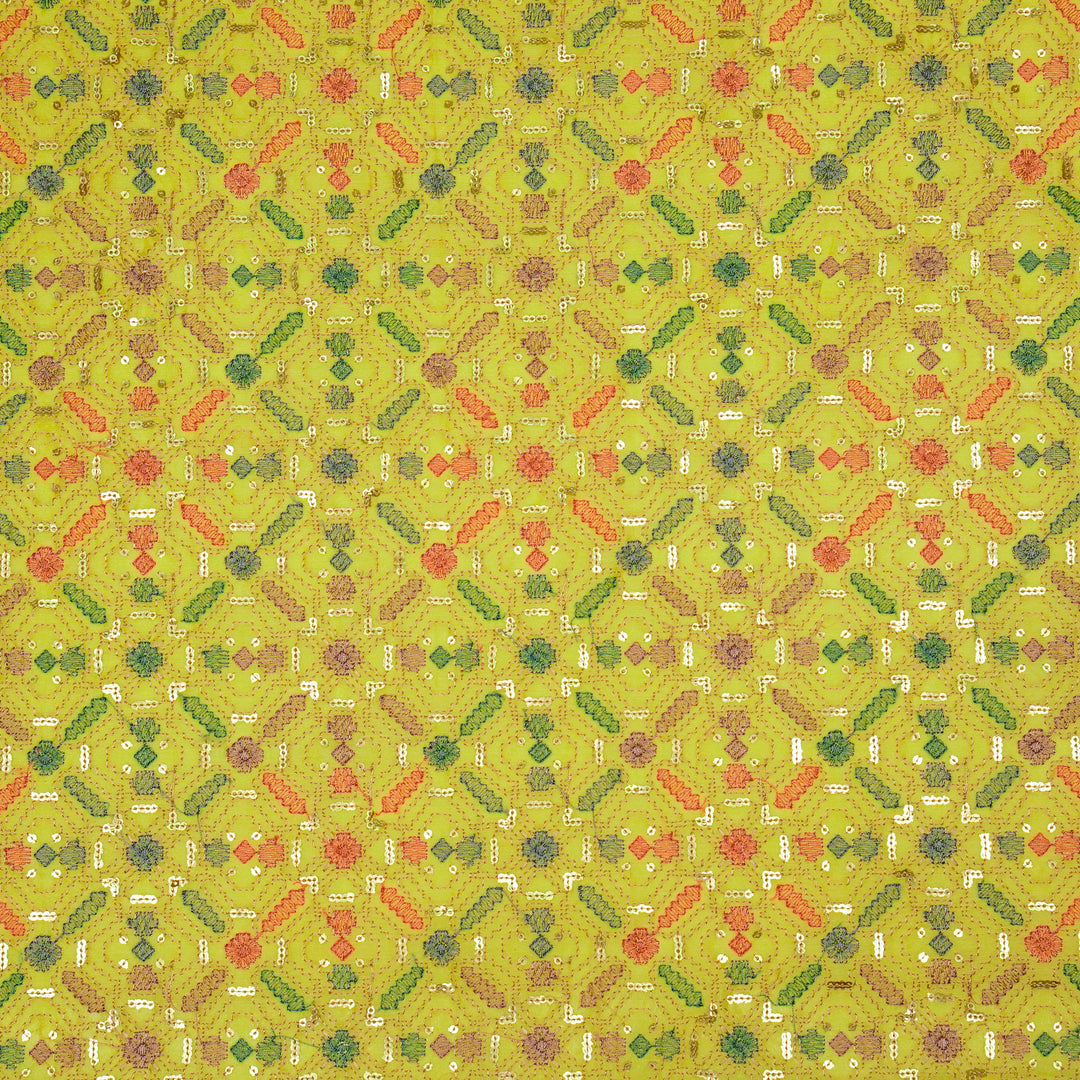 Chitrangi Jaal on Lemon Luxe Silk Chanderi Embroidered Fabric