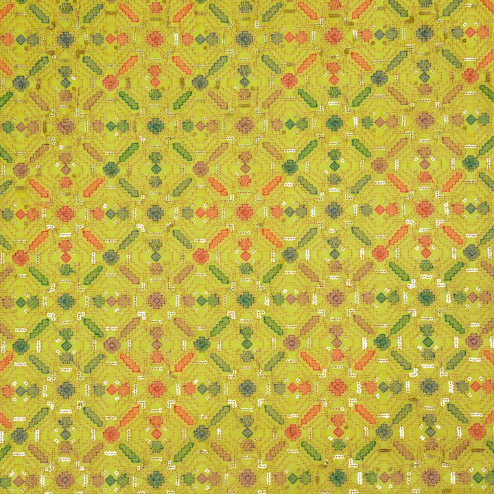 Chitrangi Jaal on Lemon Luxe Silk Chanderi Embroidered Fabric