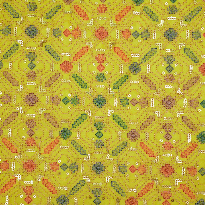 Chitrangi Jaal on Lemon Luxe Silk Chanderi Embroidered Fabric