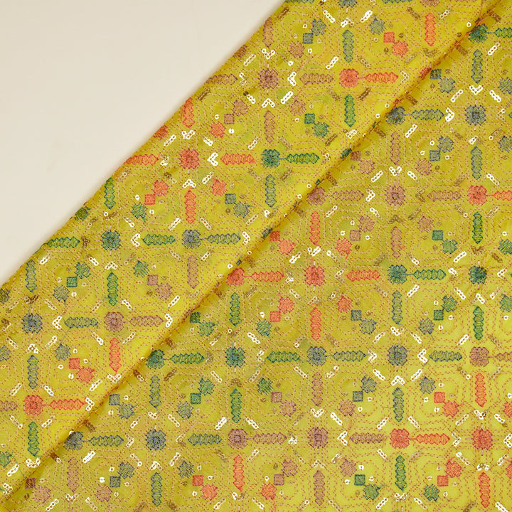 Chitrangi Jaal on Lemon Luxe Silk Chanderi Embroidered Fabric