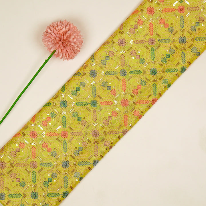 Chitrangi Jaal on Lemon Luxe Silk Chanderi Embroidered Fabric