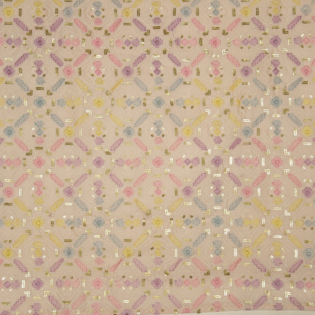 Chitrangi Jaal on Light Blush Luxe Silk Chanderi Embroidered Fabric