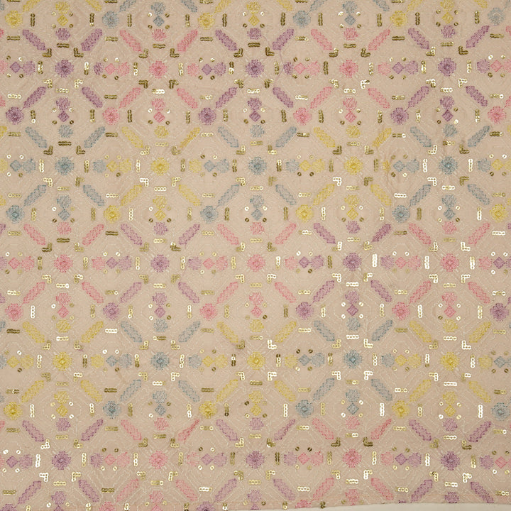 Chitrangi Jaal on Light Blush Luxe Silk Chanderi Embroidered Fabric