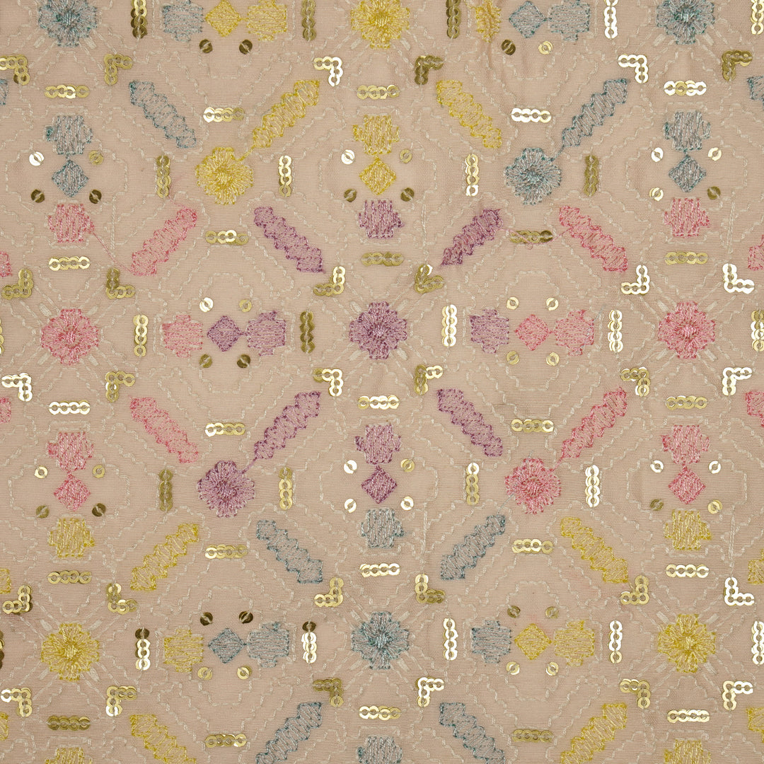 Chitrangi Jaal on Light Blush Luxe Silk Chanderi Embroidered Fabric