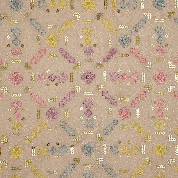 Chitrangi Jaal on Light Blush Luxe Silk Chanderi Embroidered Fabric