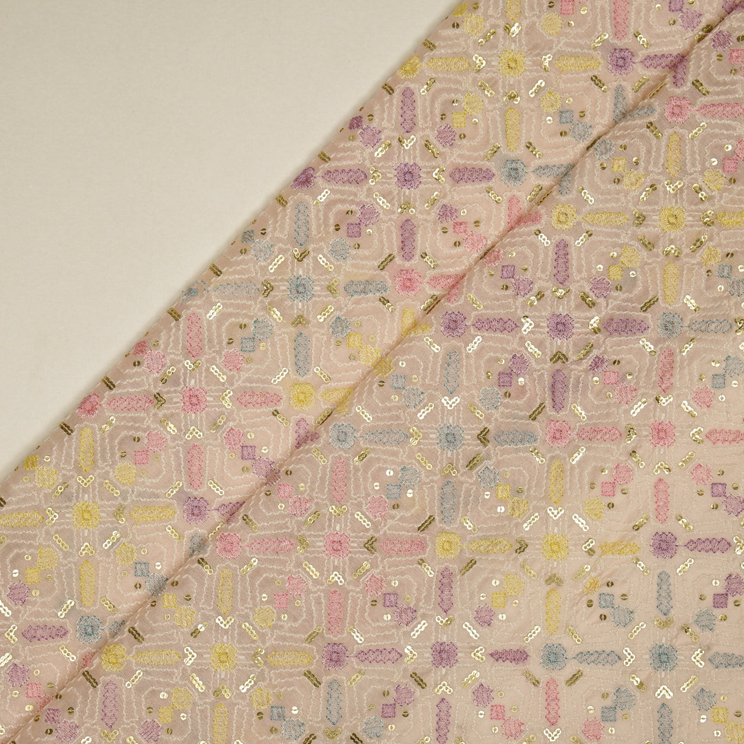 Chitrangi Jaal on Light Blush Luxe Silk Chanderi Embroidered Fabric