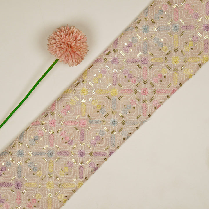 Chitrangi Jaal on Light Blush Luxe Silk Chanderi Embroidered Fabric