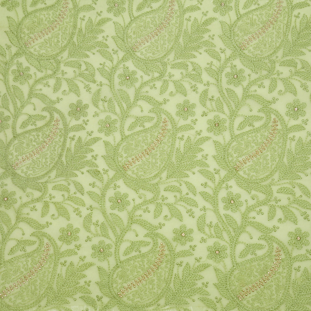 Vihana Jaal on Pista Green Malmal Embroidered Fabric