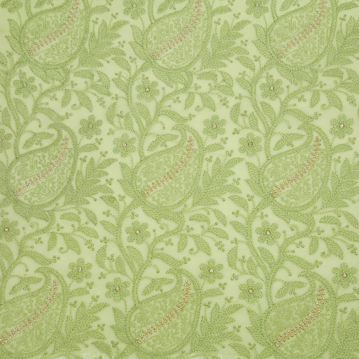 Vihana Jaal on Pista Green Malmal Embroidered Fabric