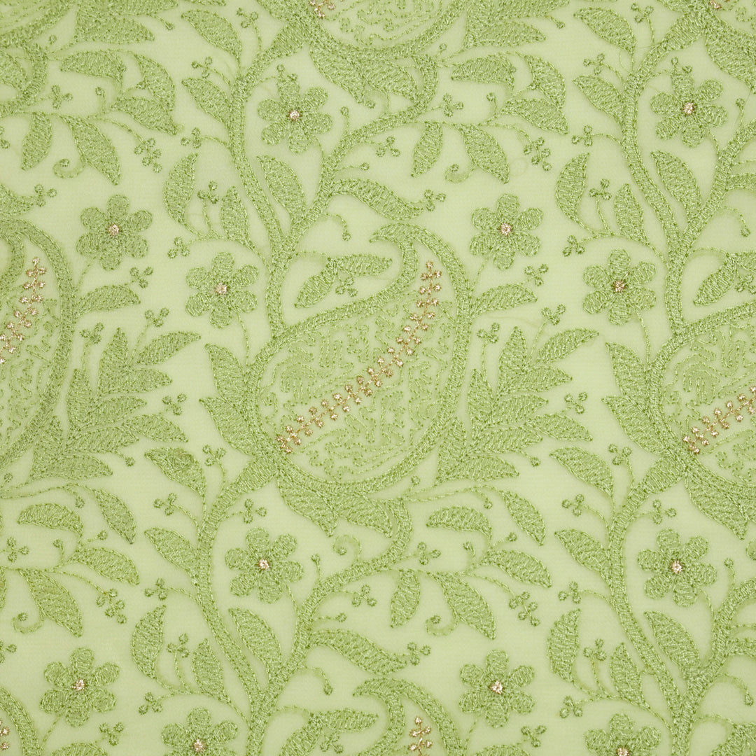 Vihana Jaal on Pista Green Malmal Embroidered Fabric