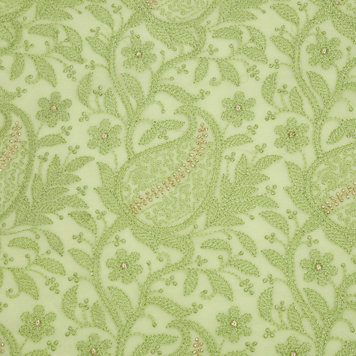 Vihana Jaal on Pista Green Malmal Embroidered Fabric