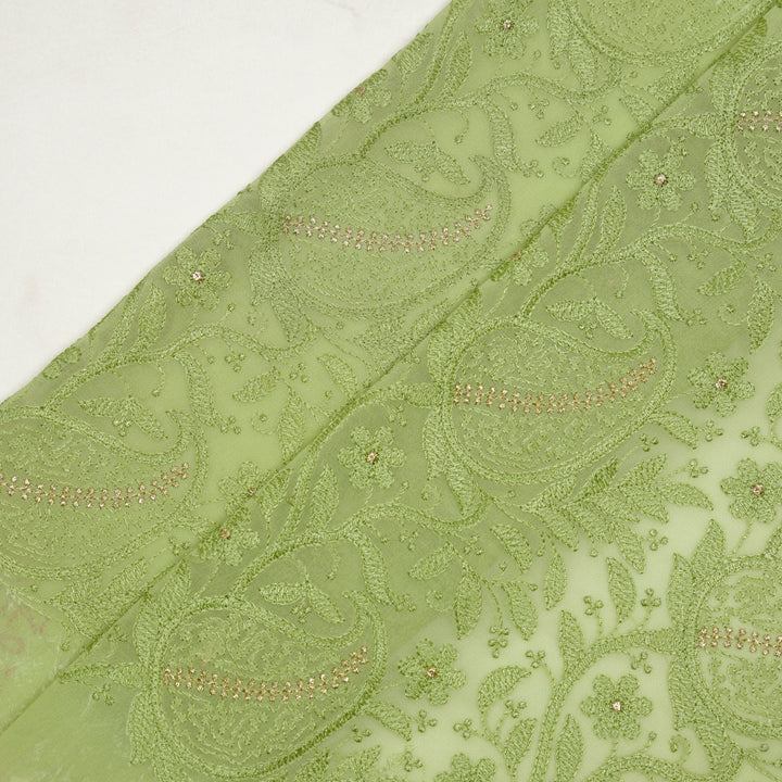 Vihana Jaal on Pista Green Malmal Embroidered Fabric