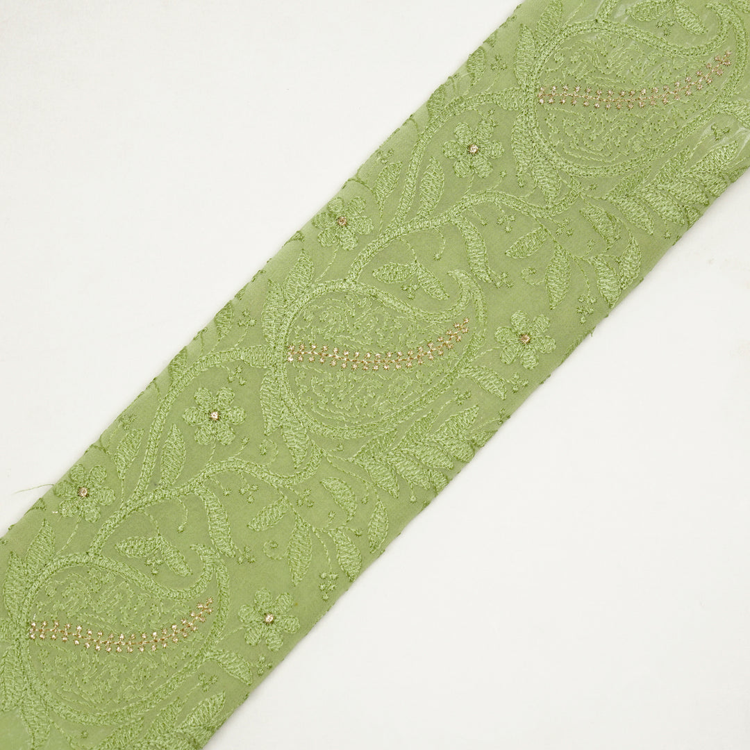 Vihana Jaal on Pista Green Malmal Embroidered Fabric