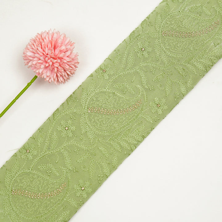 Vihana Jaal on Pista Green Malmal Embroidered Fabric