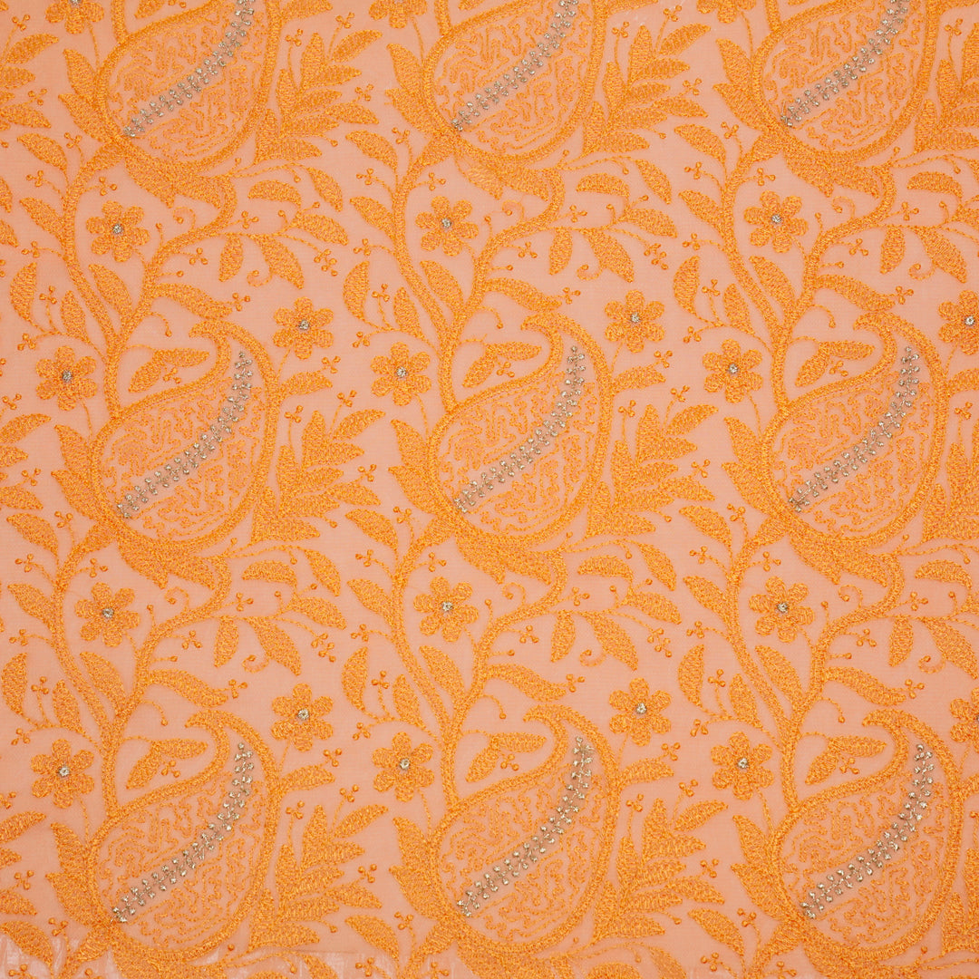 Vihana Jaal on Peach Malmal Embroidered Fabric