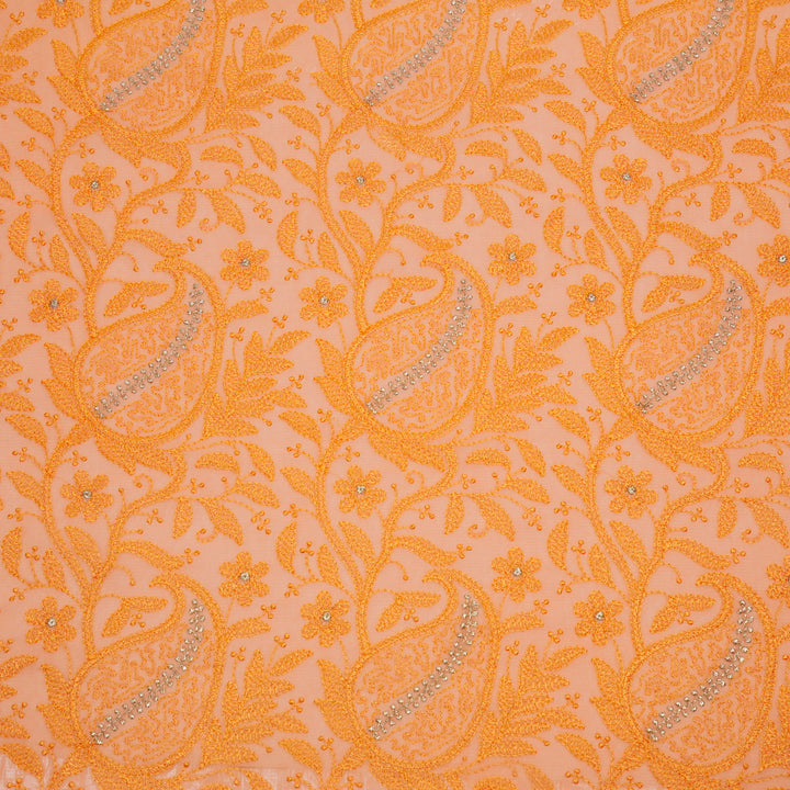 Vihana Jaal on Peach Malmal Embroidered Fabric