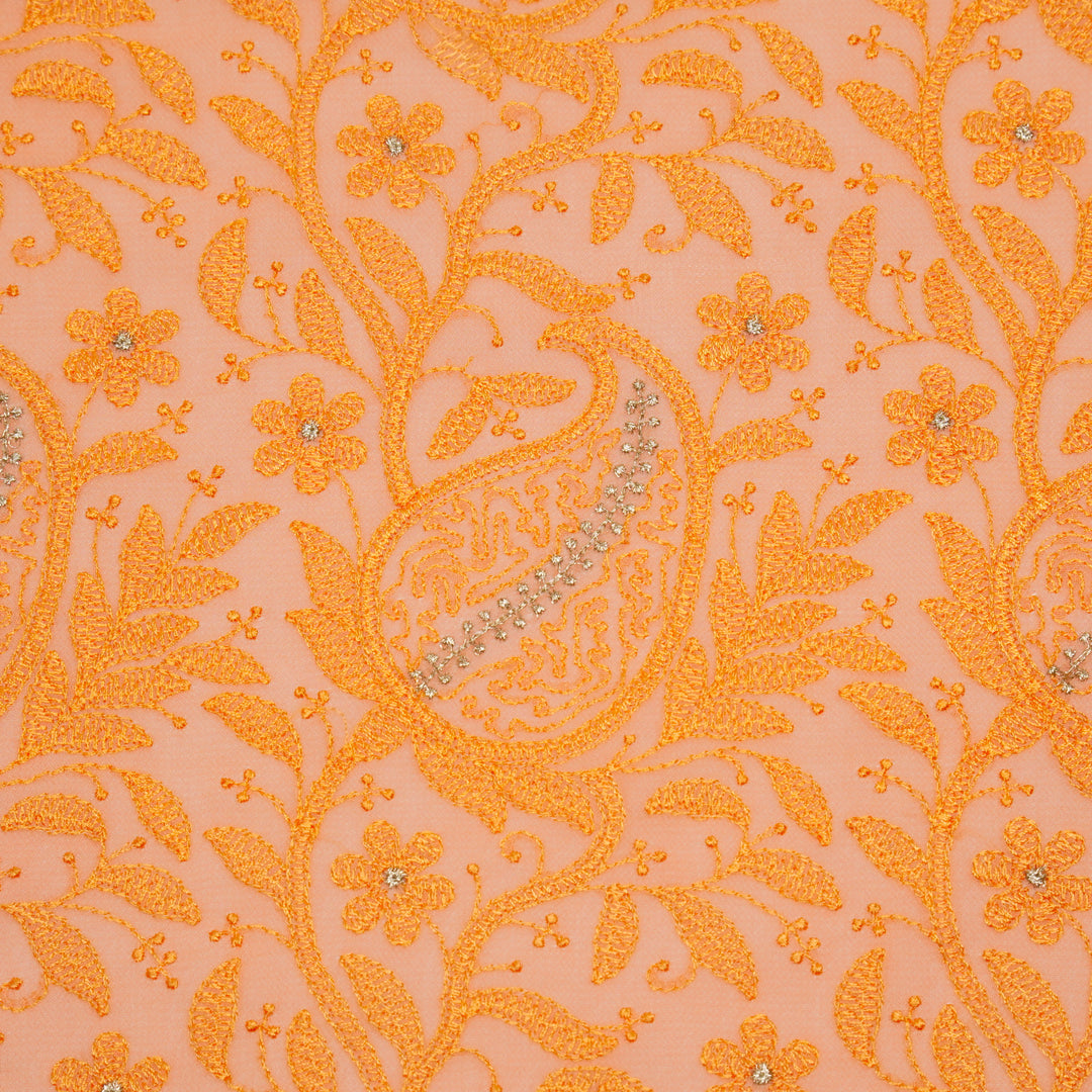 Vihana Jaal on Peach Malmal Embroidered Fabric