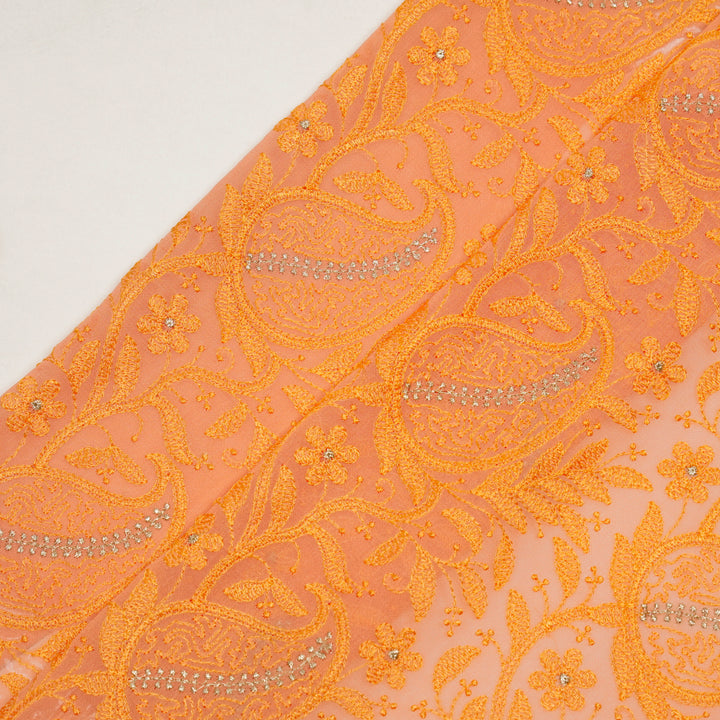 Vihana Jaal on Peach Malmal Embroidered Fabric