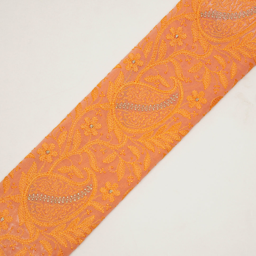 Vihana Jaal on Peach Malmal Embroidered Fabric