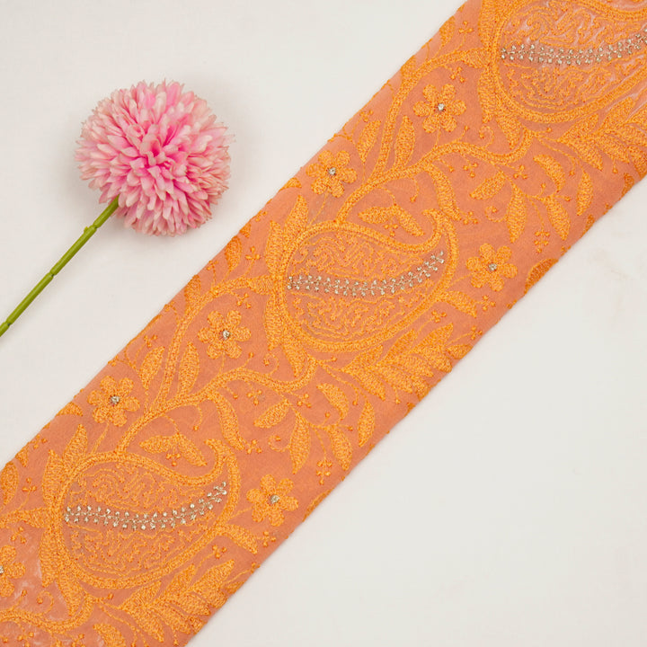 Vihana Jaal on Peach Malmal Embroidered Fabric