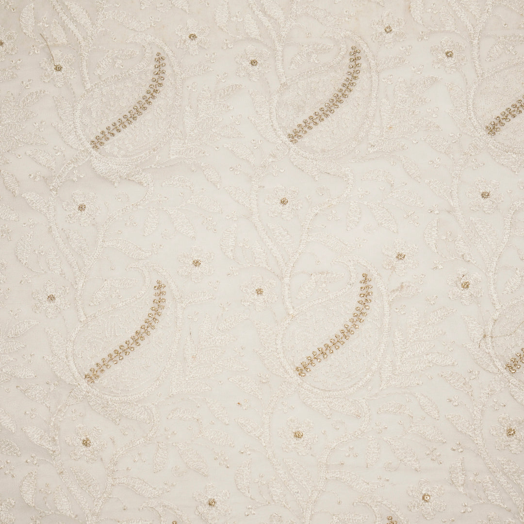 Vihana Jaal on Natural Ivory Malmal Embroidered Fabric