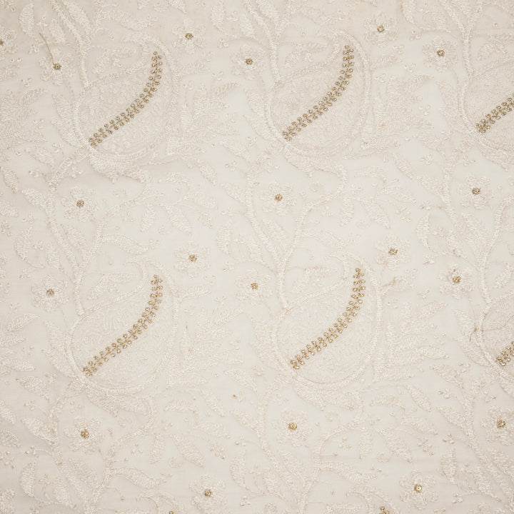 Vihana Jaal on Natural Ivory Malmal Embroidered Fabric