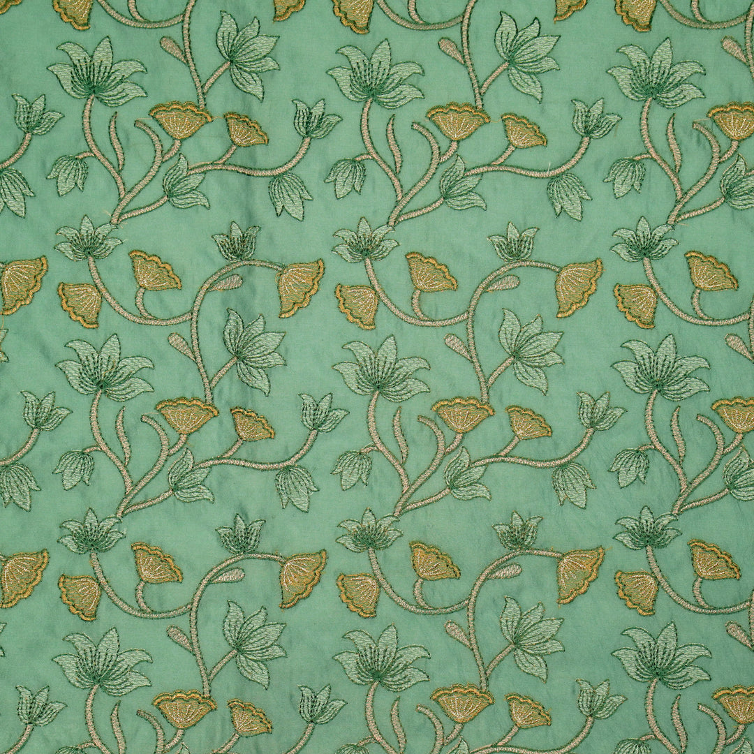 Manjusha Jaal on Teal Luxe Silk Chanderi Embroidered Fabric