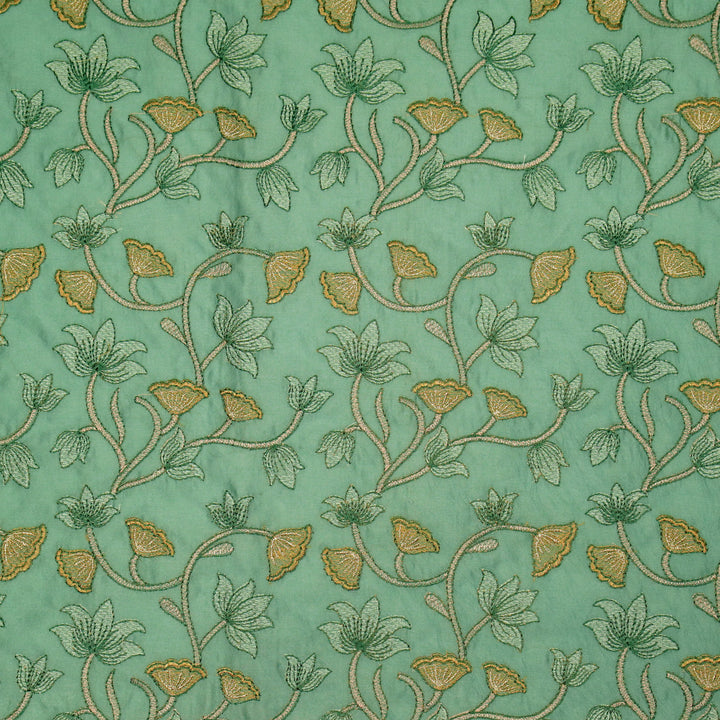 Manjusha Jaal on Teal Luxe Silk Chanderi Embroidered Fabric