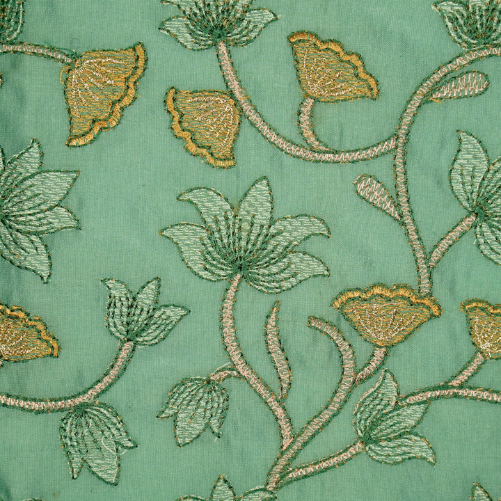 Manjusha Jaal on Teal Luxe Silk Chanderi Embroidered Fabric