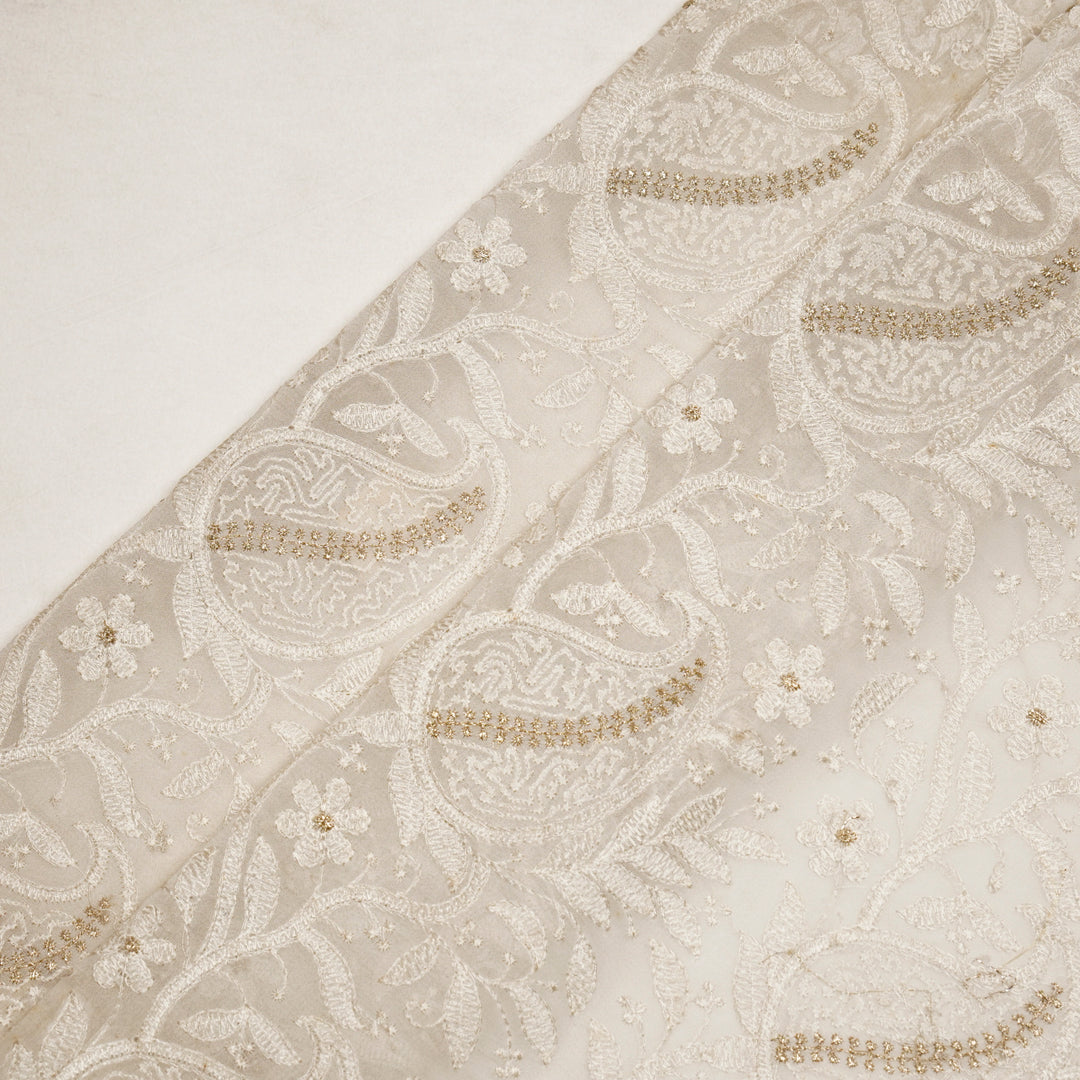 Vihana Jaal on Natural Ivory Malmal Embroidered Fabric