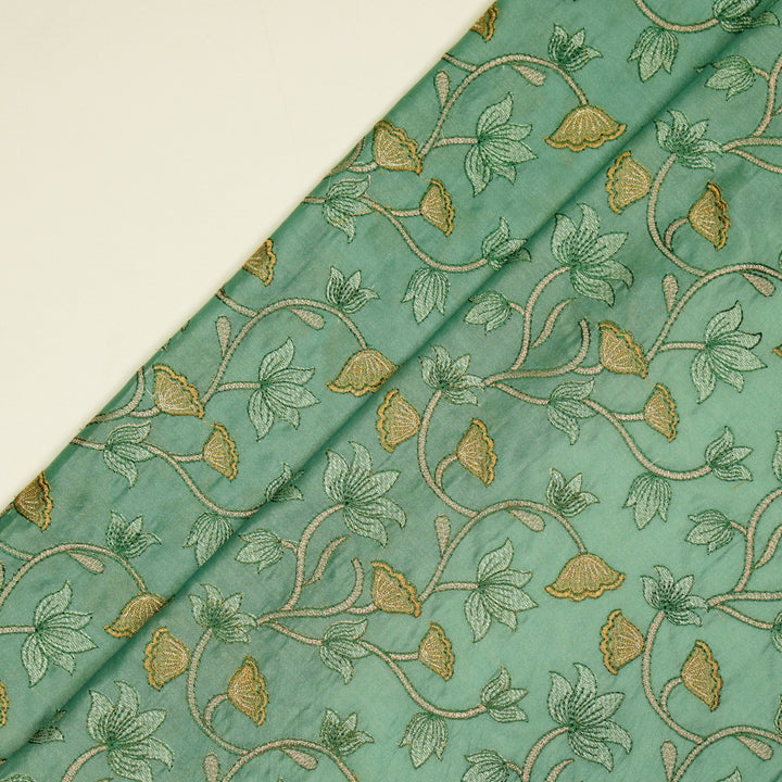 Manjusha Jaal on Teal Luxe Silk Chanderi Embroidered Fabric