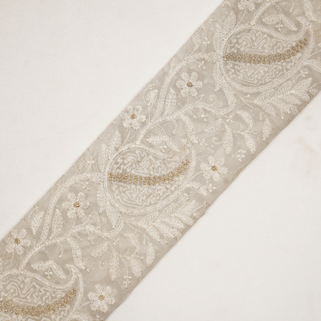 Vihana Jaal on Natural Ivory Malmal Embroidered Fabric