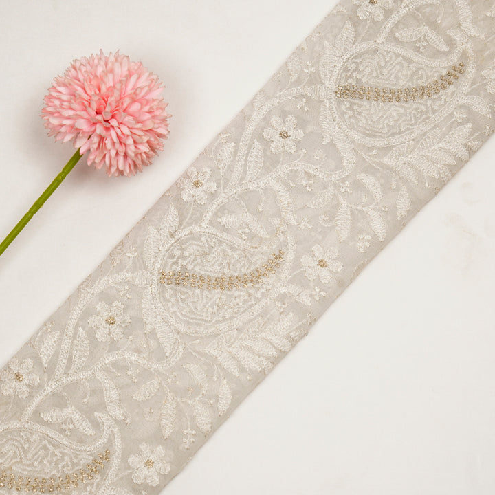 Vihana Jaal on Natural Ivory Malmal Embroidered Fabric