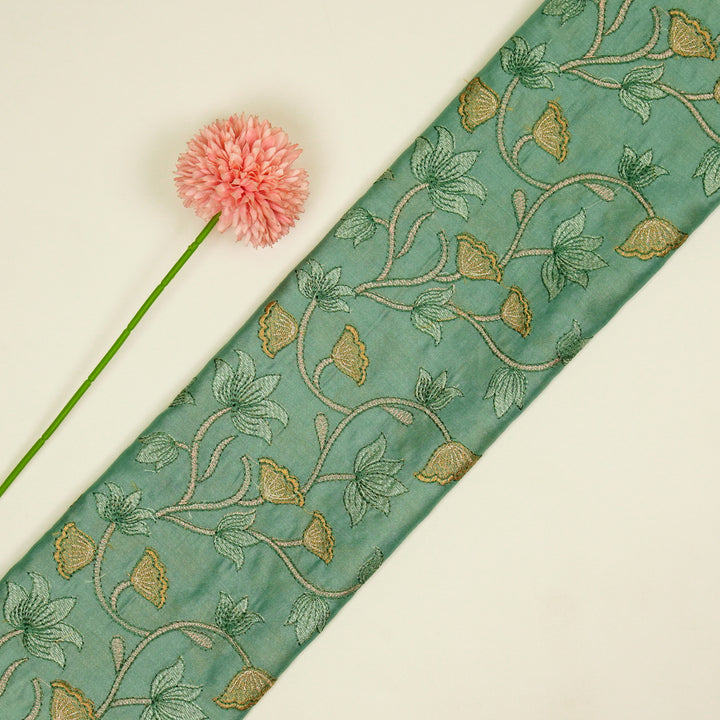 Manjusha Jaal on Teal Luxe Silk Chanderi Embroidered Fabric