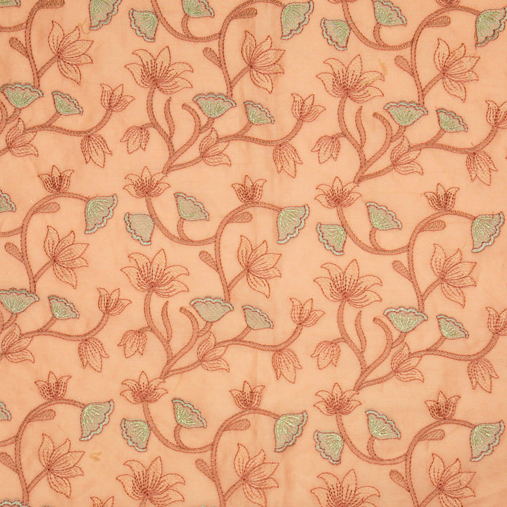 Manjusha Jaal on Peach Luxe Silk Chanderi Embroidered Fabric