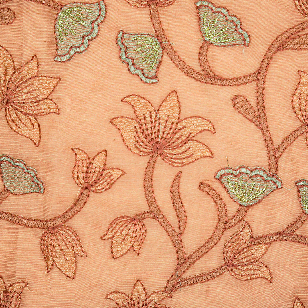 Manjusha Jaal on Peach Luxe Silk Chanderi Embroidered Fabric