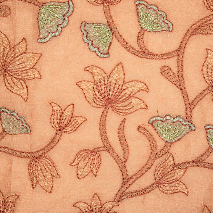 Manjusha Jaal on Peach Luxe Silk Chanderi Embroidered Fabric