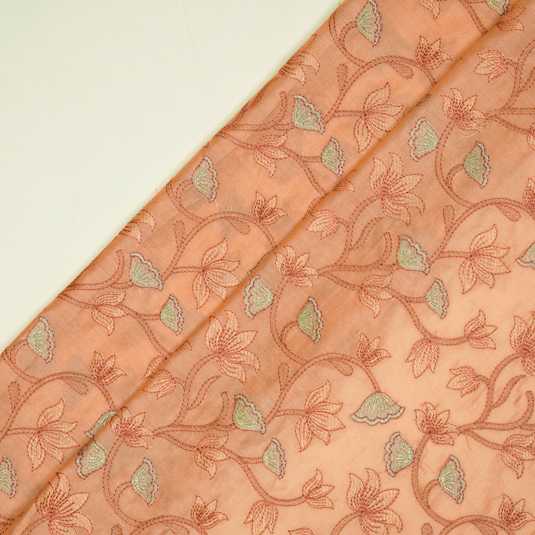 Manjusha Jaal on Peach Luxe Silk Chanderi Embroidered Fabric